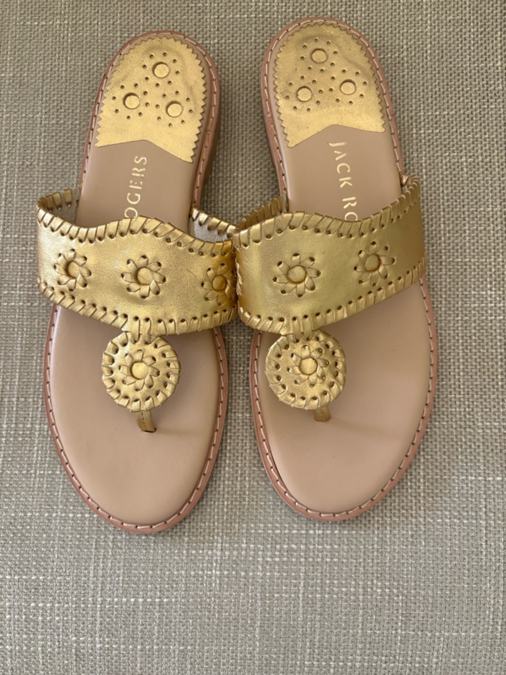 Jack Rogers Gold Metallic Leather Circle Medallion Sandals
